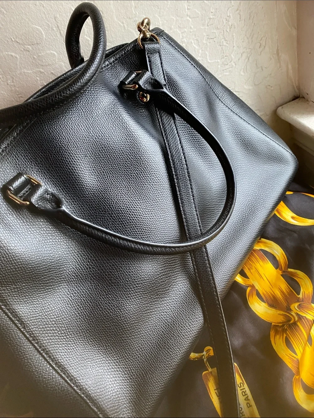 Coach Black Leather Satchel with Gold Accents